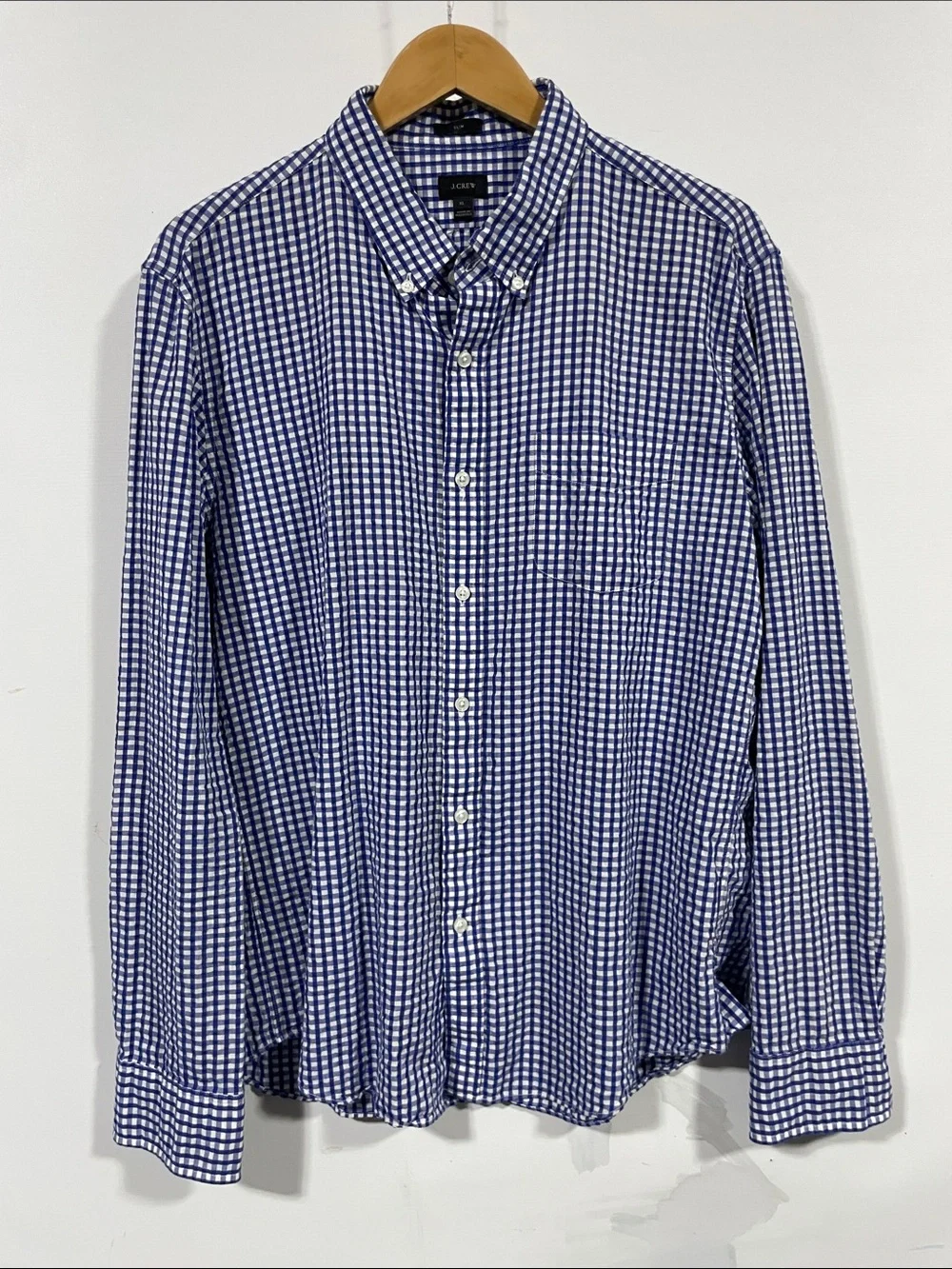 J. Crew Men's Navy and White Gingham Button-Down Shirt